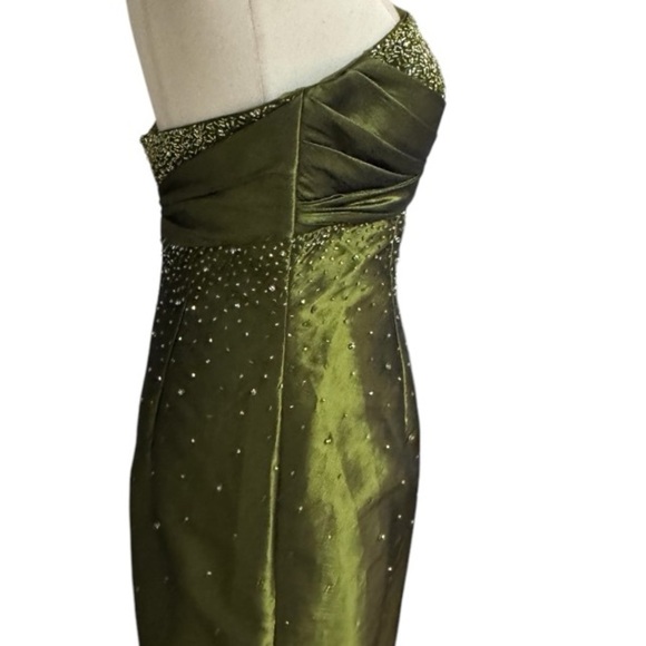 FLIRT Maggie Sottero Olive Green Beaded Dress Gown Prom Dance Formal 6 Train - Picture 3 of 14